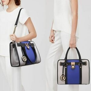 Chic Women's Blue and Gray Satchel Bag